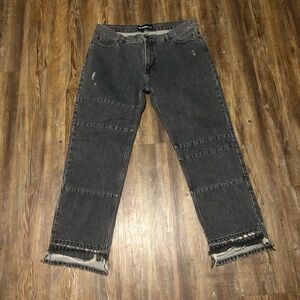 The Kooples Nelly Jeans Women's 28 Black Step Fray Cropped Straight Denim